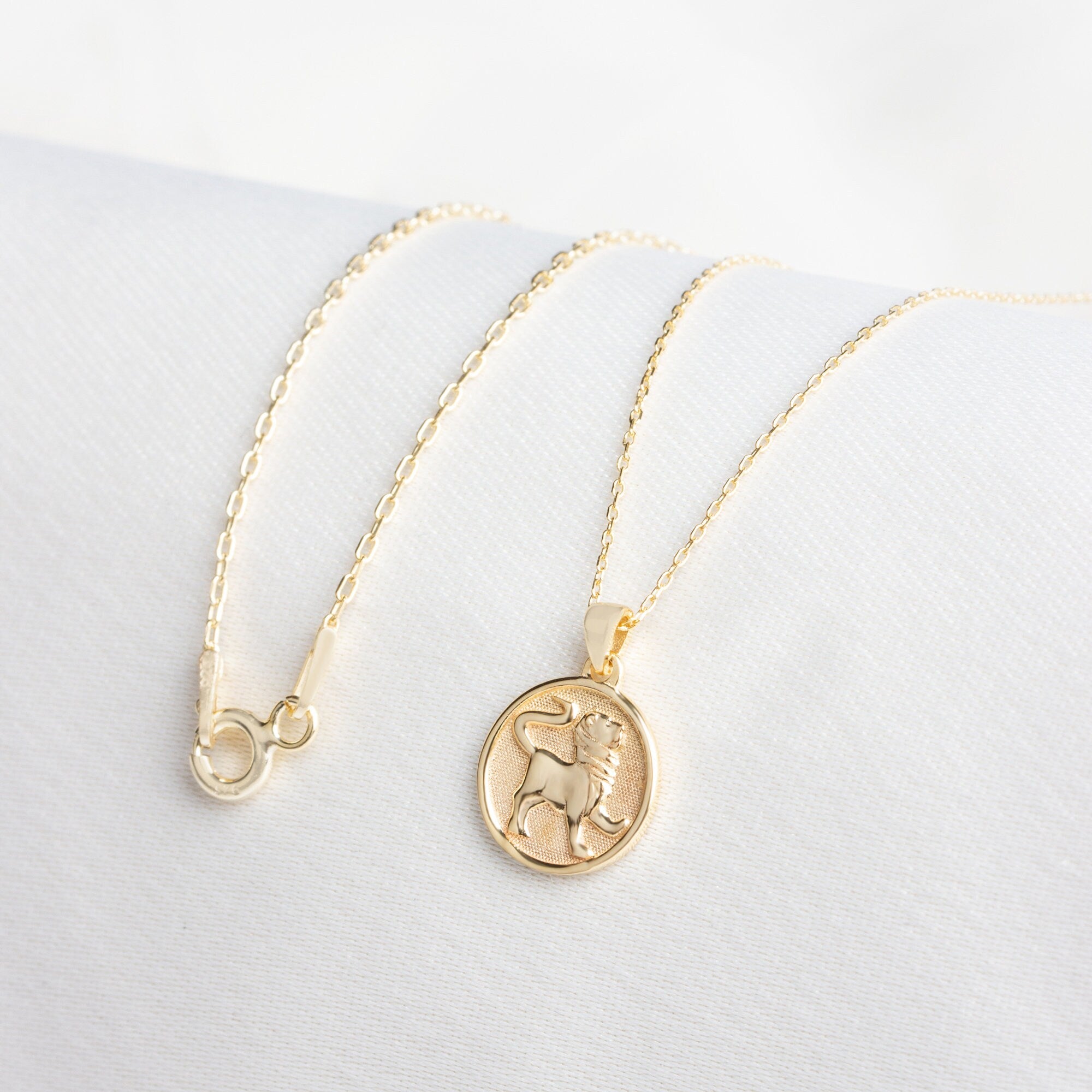 Leo Zodiac 14K Solid Gold Necklace, Birthstone Necklace, King Leo Sign, Astrology Zodiac Constellation, Perfect Gift for Mother's Day - Wife