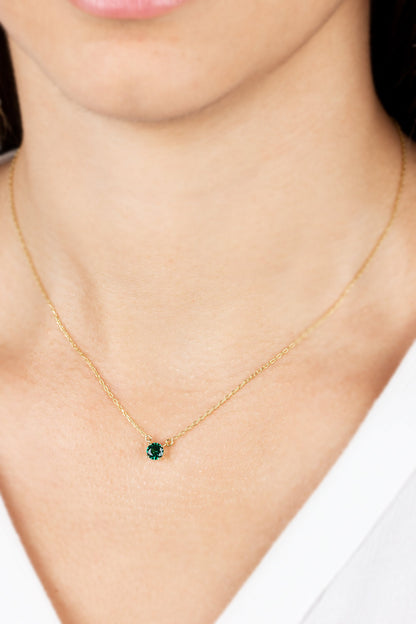 Emerald Necklace - 14K Solid Gold Double Hoop with Round Emerald, Elegant & Minimalist May Jewelry, Perfect Gift for Mother's Day, Wife