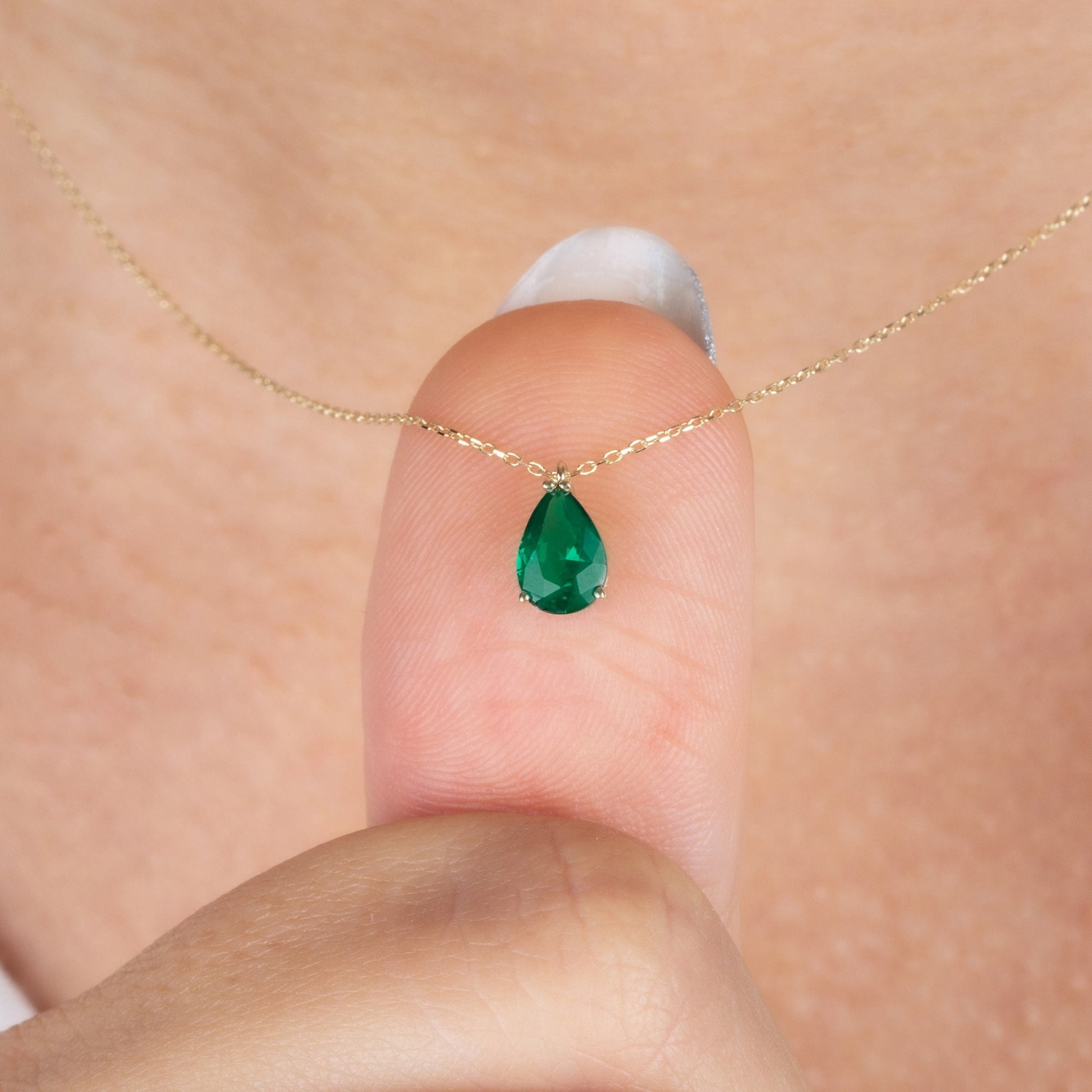 Emerald Drop Necklace 14K Solid Gold, Birthstone Emerald Teardrop, Raindrop Necklace, Perfect Gift for Mother's Day - Girlfriend - Wife