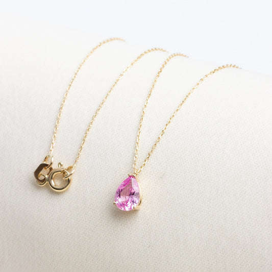 Pink Tourmaline Drop Necklace 14K Solid Gold, Raindrop Birthstone Necklace, Perfect Gift for Mother's Day - Girlfriend - Wife