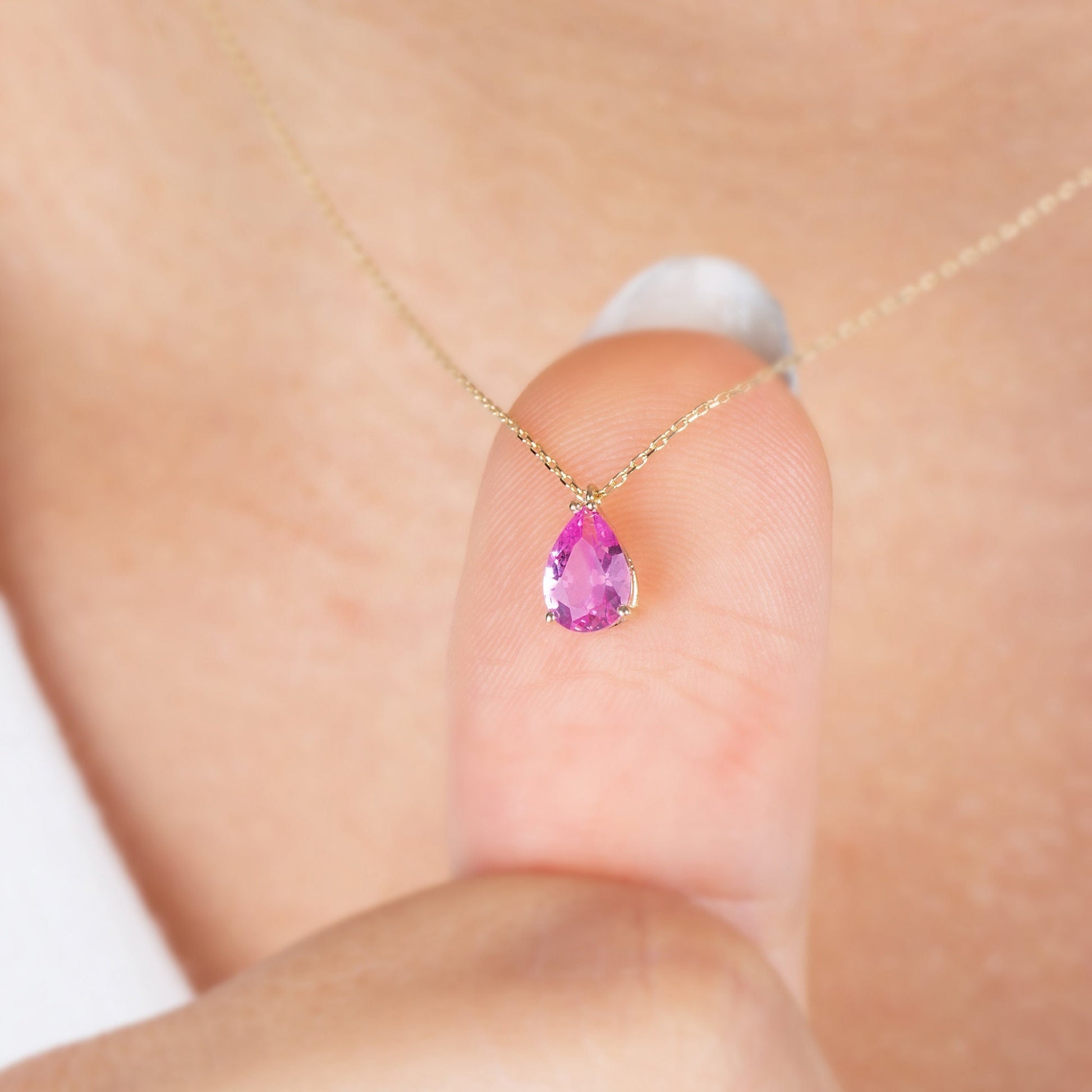 Pink Tourmaline Drop Necklace 14K Solid Gold, Raindrop Birthstone Necklace, Perfect Gift for Mother's Day - Girlfriend - Wife