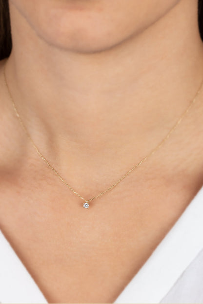 Real Diamond Solitaire Necklace, 14k Solid Gold Necklace, 4mm Solitaire Diamond Necklace, Perfect Gift for Mother's Day - Girlfriend - Wife