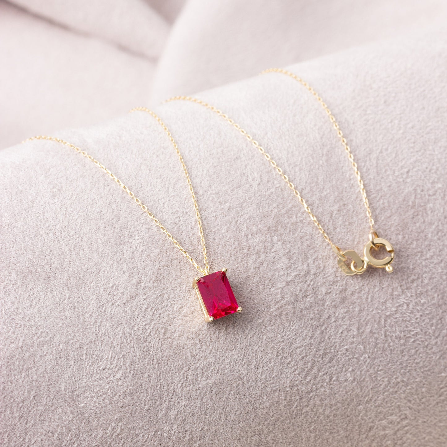 Rectangle Ruby Necklace 14K Solid Gold, Minimalist Birthstone Jewelry, Rectangle Necklace, Perfect Gift for Mother's Day - Girlfriend - Wife