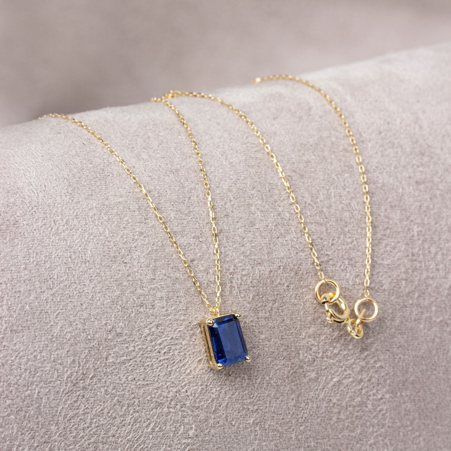 Rectangle Sapphire Necklace 14K Solid Gold, Minimalist Birthstone Rectangle Necklace, Perfect Gift for Mother's Day - Girlfriend - Wife