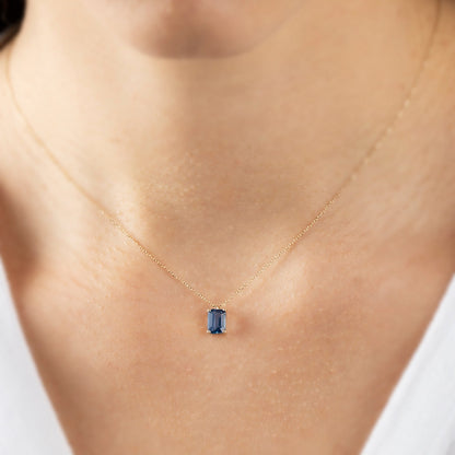 Rectangle Blue Topaz Necklace 14K Solid Gold, Minimalist December Birthstone Necklace, Perfect Gift for Mother's Day - Girlfriend - Wife