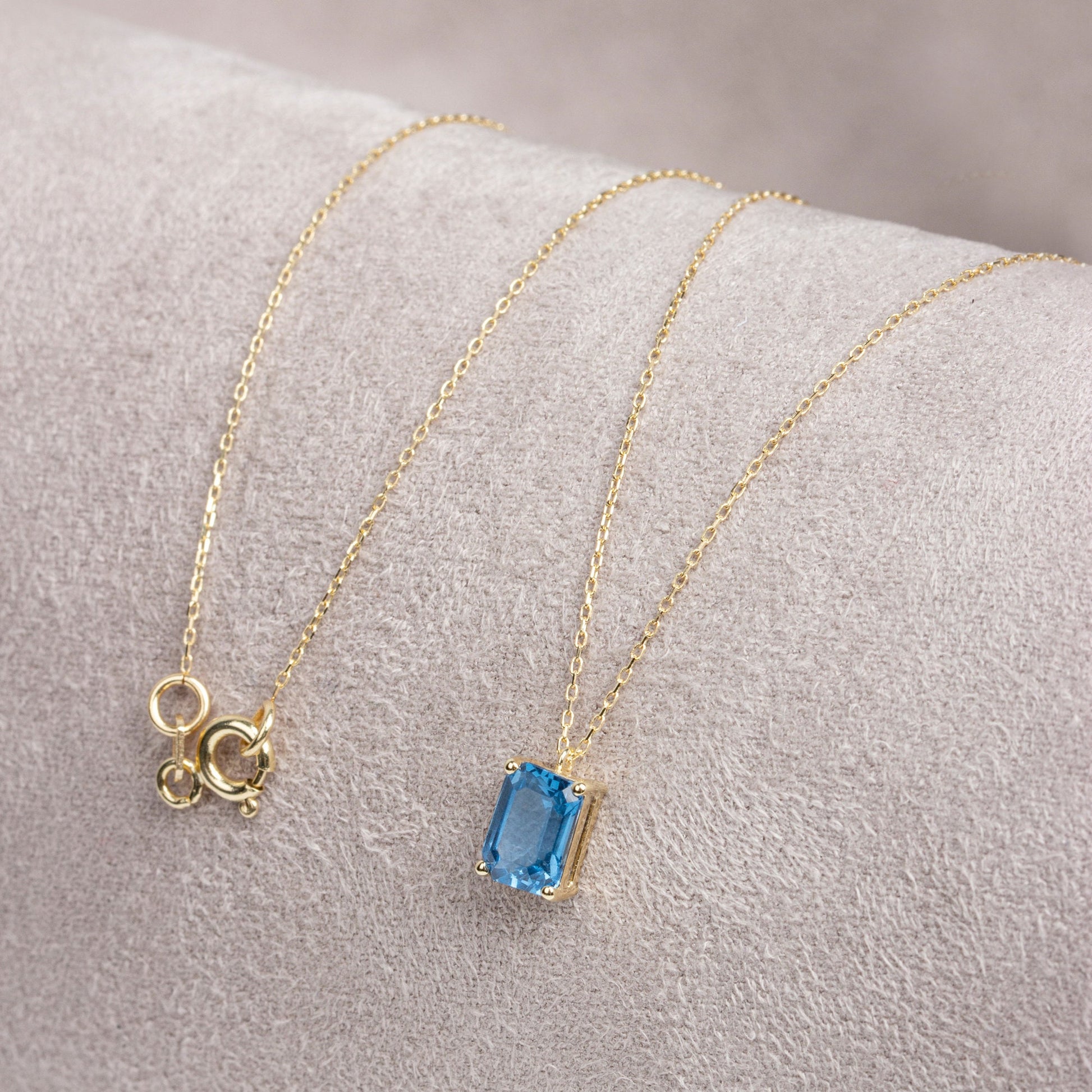 Rectangle Blue Topaz Necklace 14K Solid Gold, Minimalist December Birthstone Necklace, Perfect Gift for Mother's Day - Girlfriend - Wife