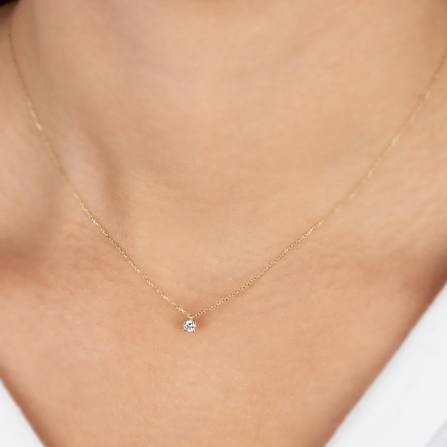 Real Diamond Solitaire Necklace, 14k Solid Gold Necklace, 4mm Solitaire Diamond Necklace, Perfect Gift for Mother's Day - Girlfriend - Wife