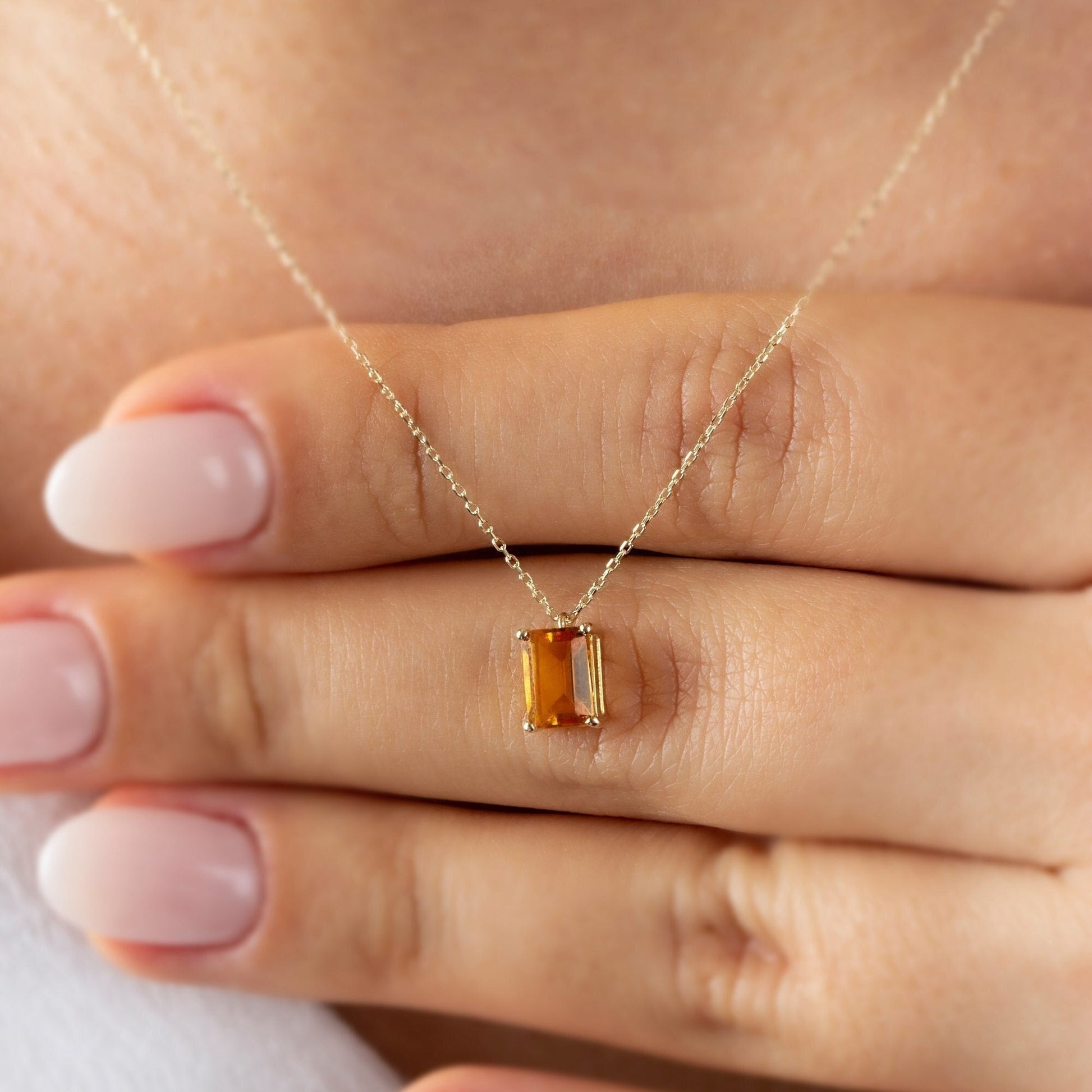 Rectangle Citrine Necklace 14K Solid Gold, Birthstone Jewelry Rectangle November Birthstone, Perfect Gift for Mother's Day Girlfriend Wife