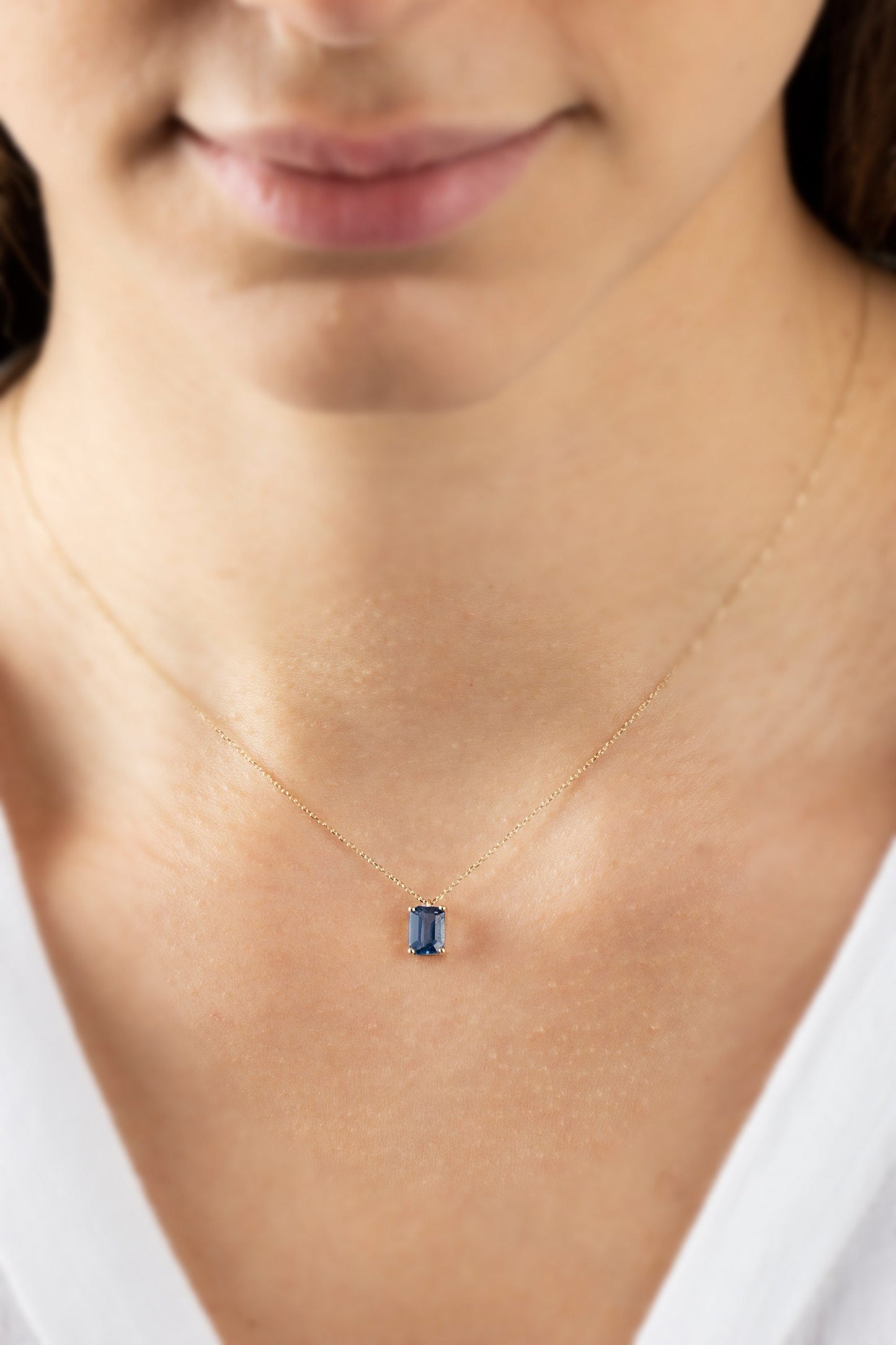 Rectangle Blue Topaz Necklace 14K Solid Gold, Minimalist December Birthstone Necklace, Perfect Gift for Mother's Day - Girlfriend - Wife