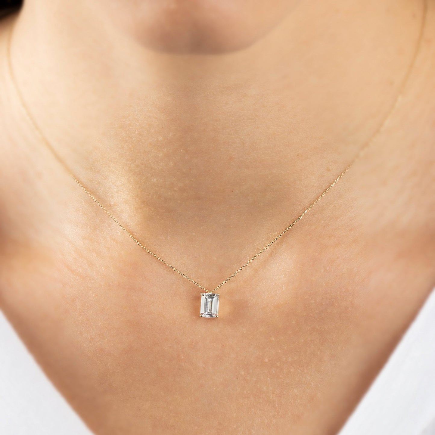 Rectangle White Topaz Necklace 14k Solid Gold, Minimalist Birthstone Necklace, Perfect Gift for Mother's Day - Girlfriend - Wife