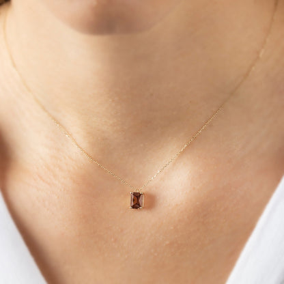 Rectangle Smoky Quartz Necklace 14K Solid Gold, Minimalist Brown GemStone Rectangle Necklace, Perfect Gift for Mother's Day Girlfriend Wife