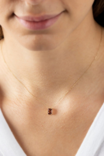 Rectangle Smoky Quartz Necklace 14K Solid Gold, Minimalist Brown GemStone Rectangle Necklace, Perfect Gift for Mother's Day Girlfriend Wife