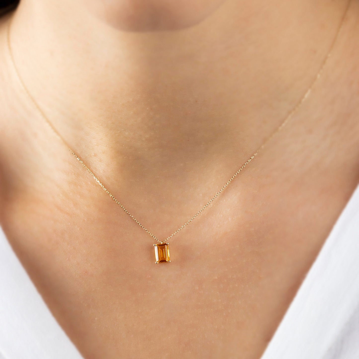 Rectangle Citrine Necklace 14K Solid Gold, Birthstone Jewelry Rectangle November Birthstone, Perfect Gift for Mother's Day Girlfriend Wife