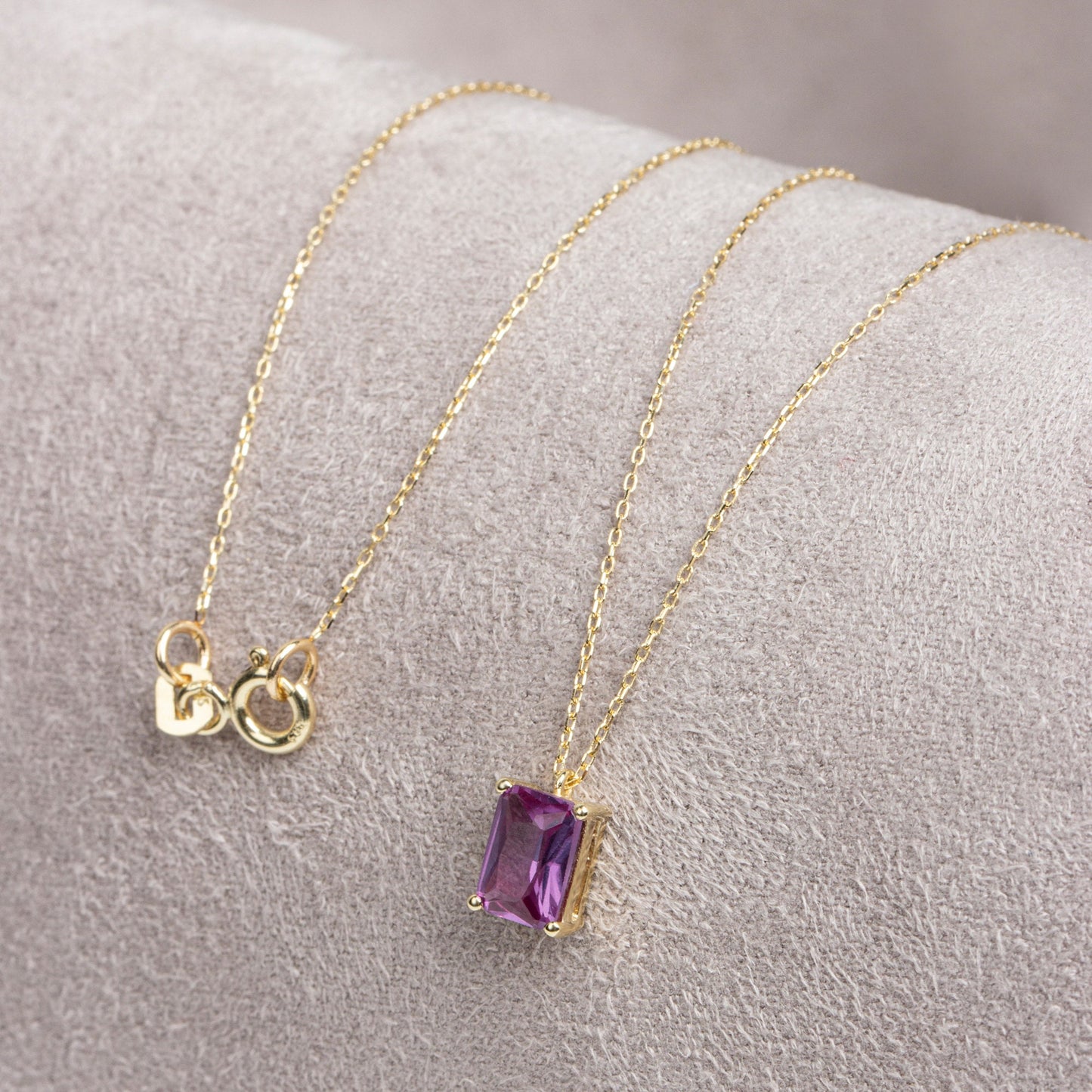 Rectangle Amethyst Necklace 14K Solid Gold, Minimalist February Sign Necklace, Perfect Gift for Mother's Day - Girlfriend - Wife