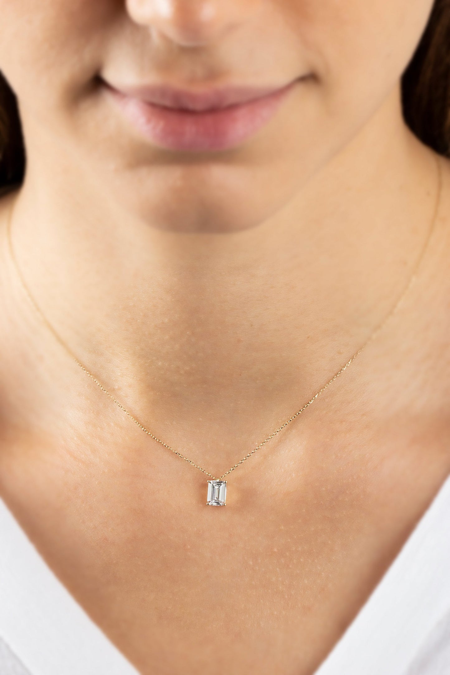 Rectangle White Topaz Necklace 14k Solid Gold, Minimalist Birthstone Necklace, Perfect Gift for Mother's Day - Girlfriend - Wife