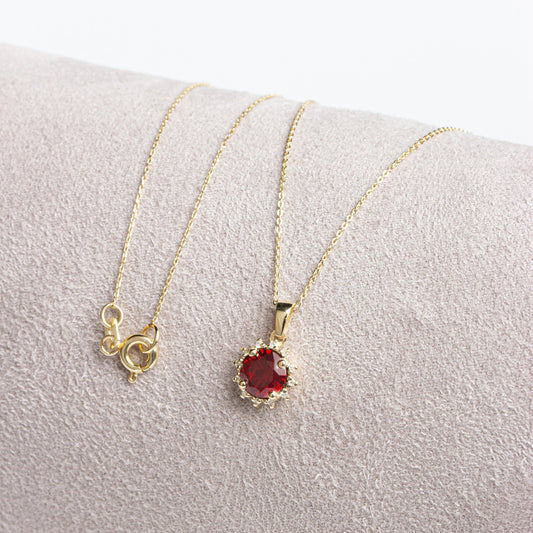 14K Gold Garnet Necklace with Real Diamond - Round Birthstone Jewelry for Women, Perfect Gift for Mother's Day - Girlfriend - Wife