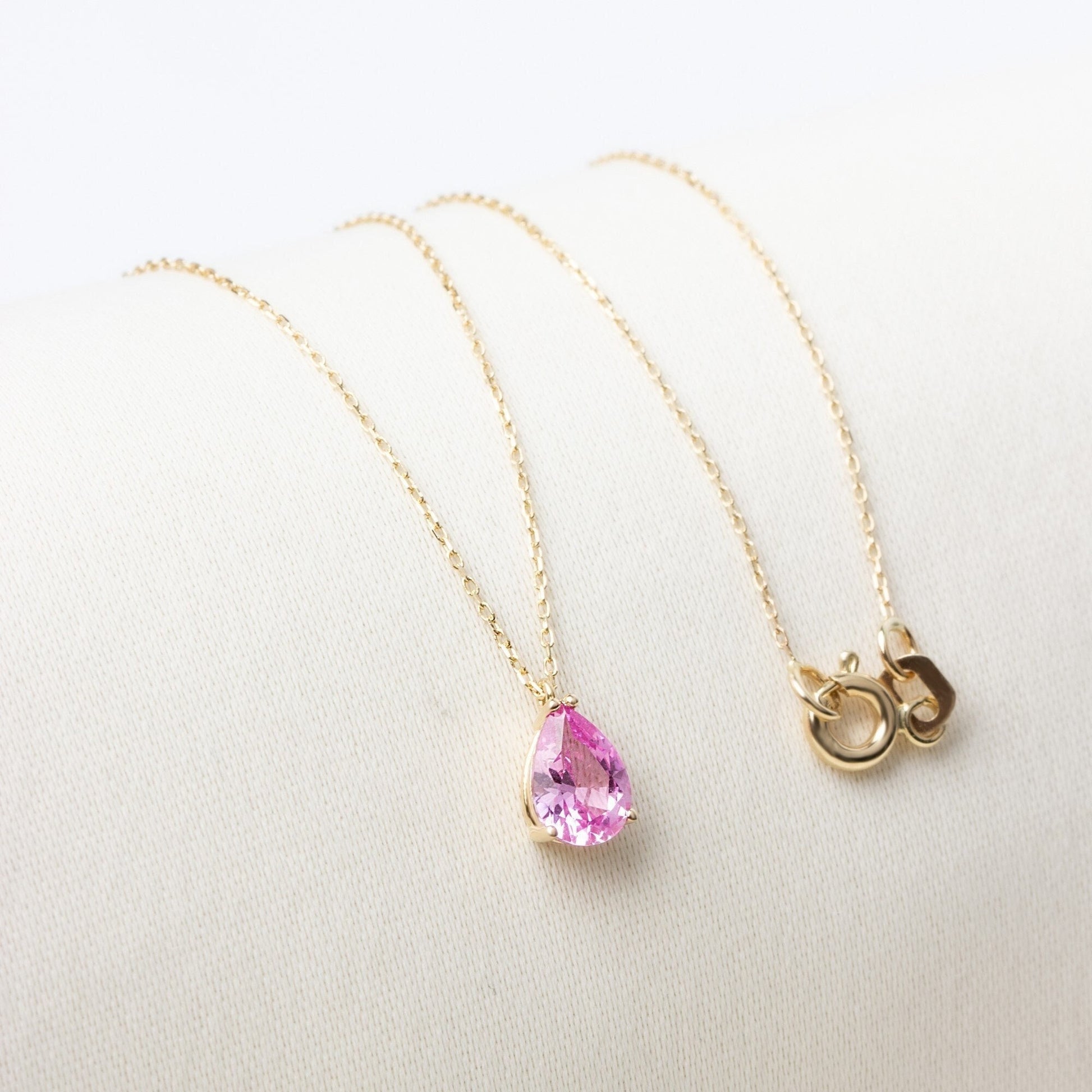 Pink Tourmaline Drop Necklace 14K Solid Gold, Raindrop Birthstone Necklace, Perfect Gift for Mother's Day - Girlfriend - Wife