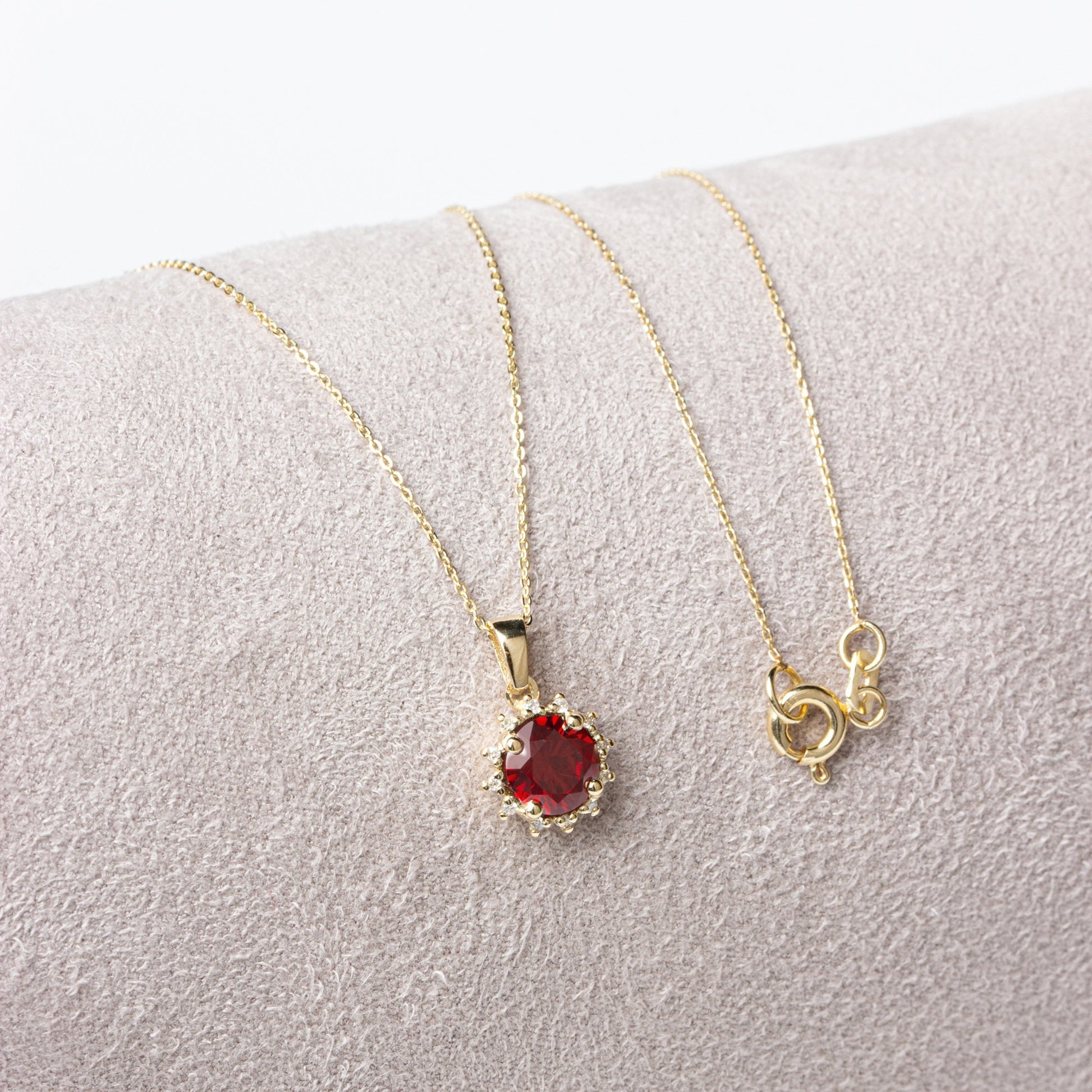 14K Gold Garnet Necklace with Real Diamond - Round Birthstone Jewelry for Women, Perfect Gift for Mother's Day - Girlfriend - Wife