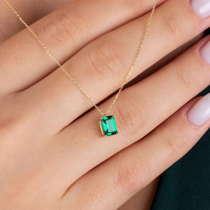 14k Solid Gold Rectangle Emerald Necklace, Minimalist Necklace, Emerald Necklace, May Birthstone Necklace, Mothers Day Gift, Gift Jewelry