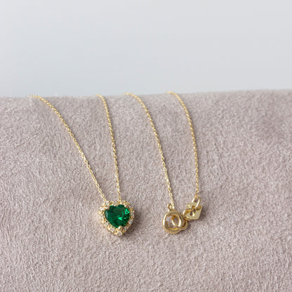 Real Diamond Emerald Heart Necklace, 14K Solid Gold, Minimalist Love Heart Necklace, Perfect Gift for Mother's Day - Girlfriend - Wife