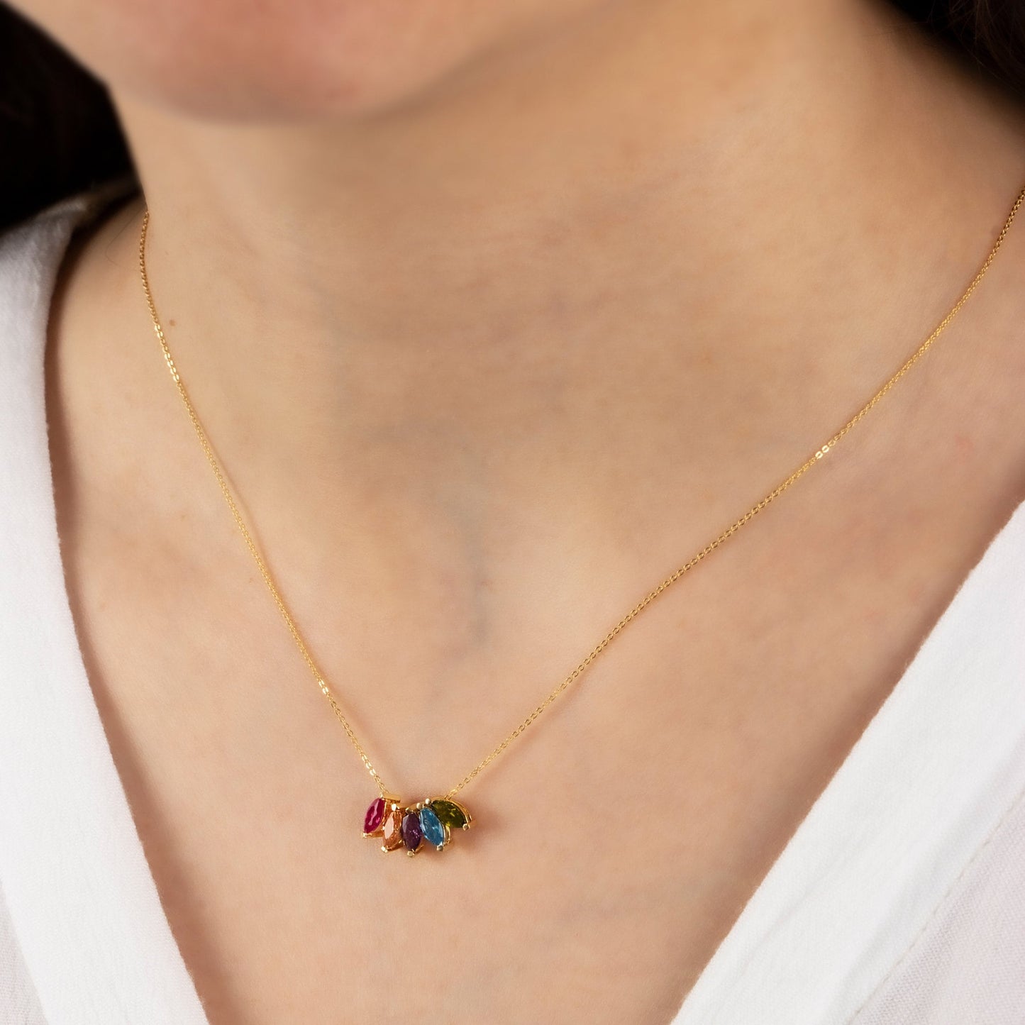 Personalized Marquise Necklace 14K Solid Gold, Birthstone Sequence Stone Marquise, Perfect Gift for Mother's Day - Girlfriend - Wife