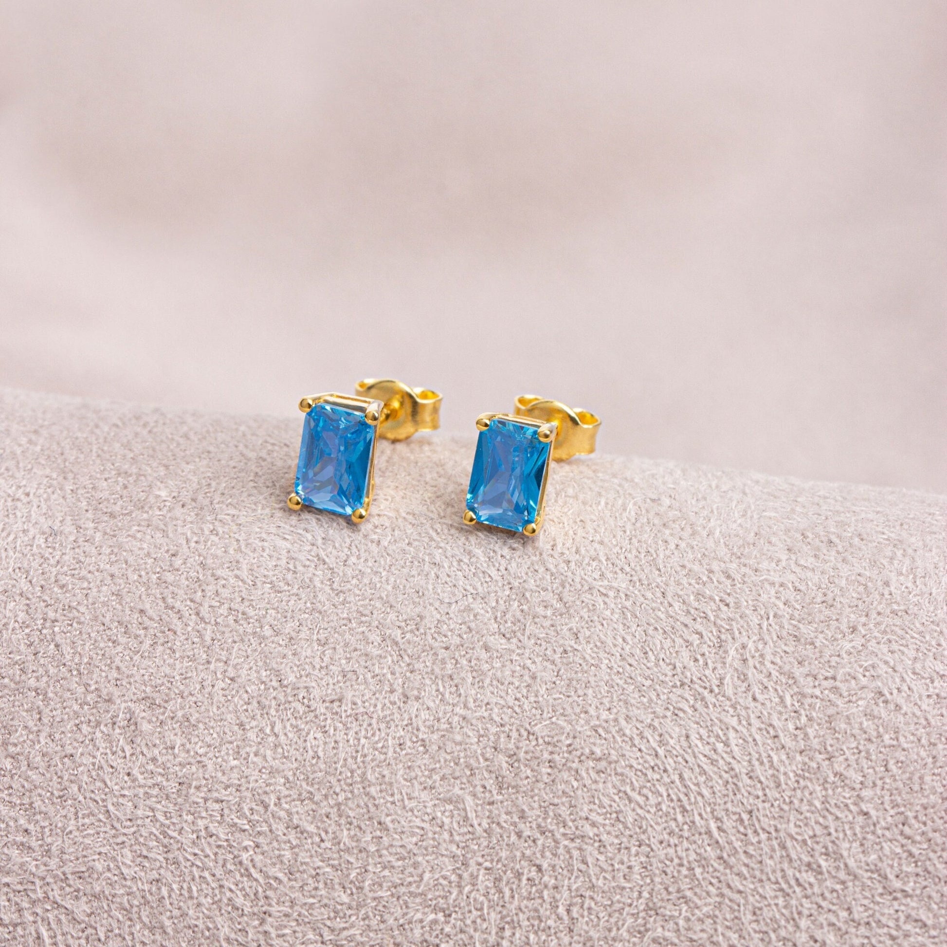 Blue Topaz Earring in 14K Solid Gold, Rectangle December Birthstone Gift for Her, Elegant Mother's Day & Mom Gift Women Earring