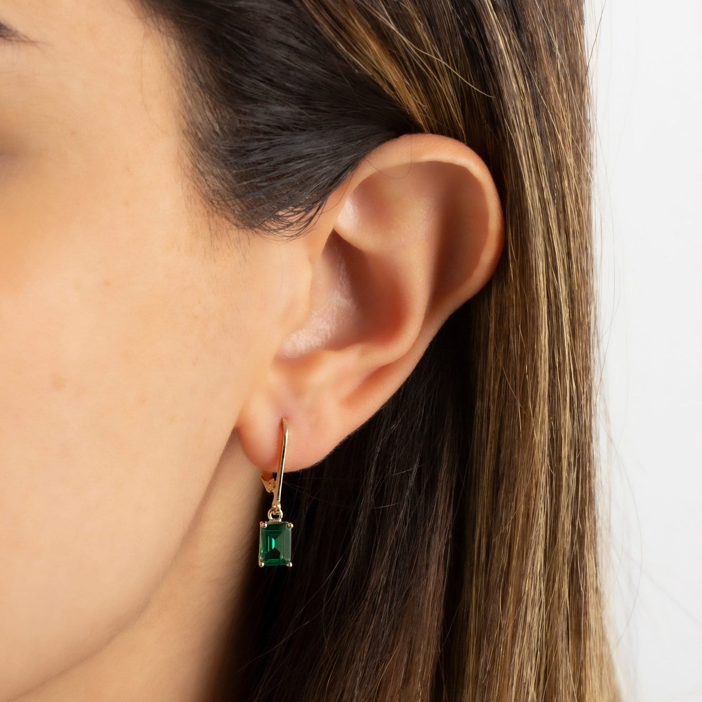 Dangle Rectangle Emerald Earring, 14K Solid Gold Birthstone Emerald Earring, Perfect Gift for Mother's Day - Girlfriend - Wife