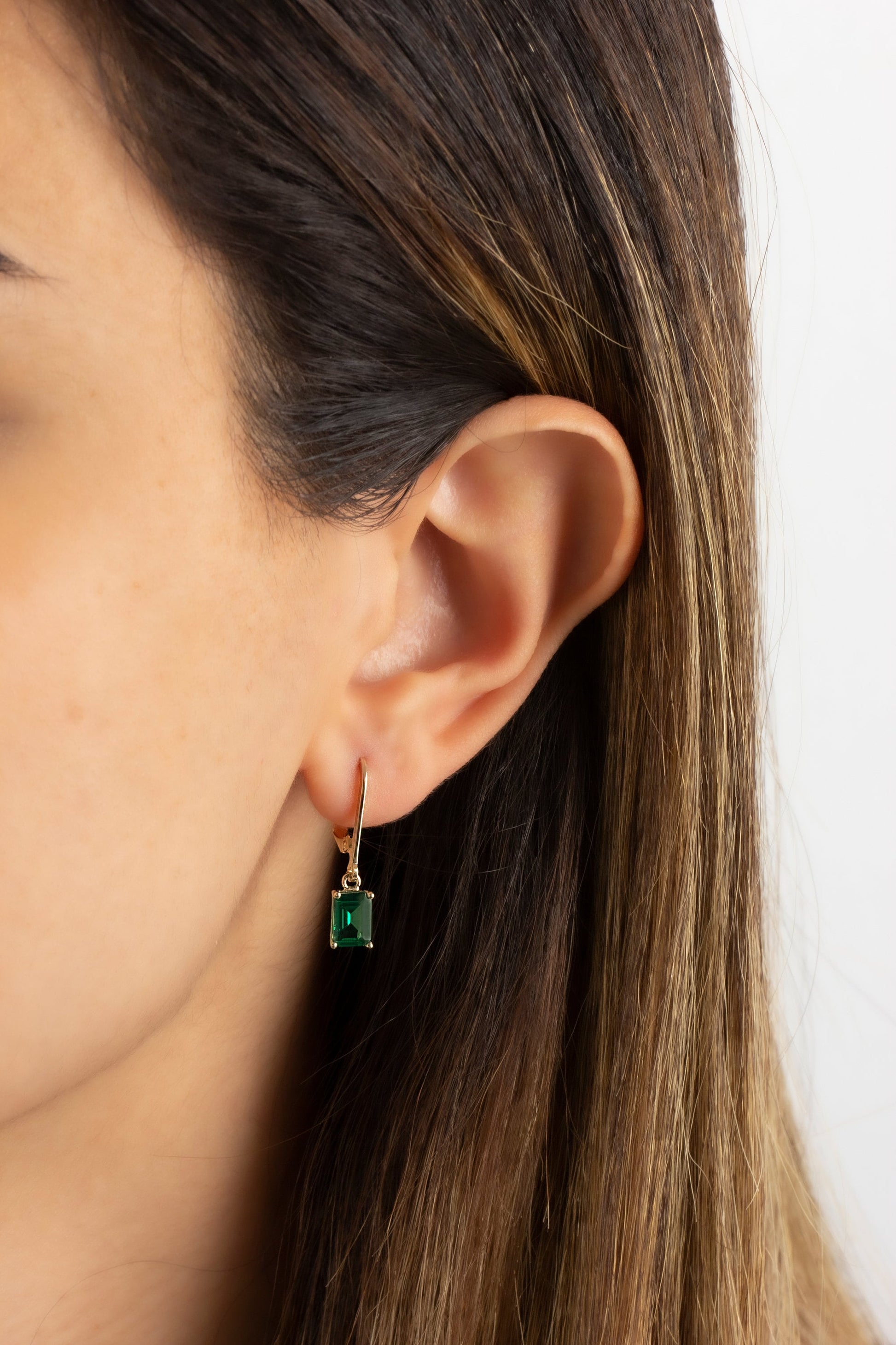 Dangle Rectangle Emerald Earring, 14K Solid Gold Birthstone Emerald Earring, Perfect Gift for Mother's Day - Girlfriend - Wife