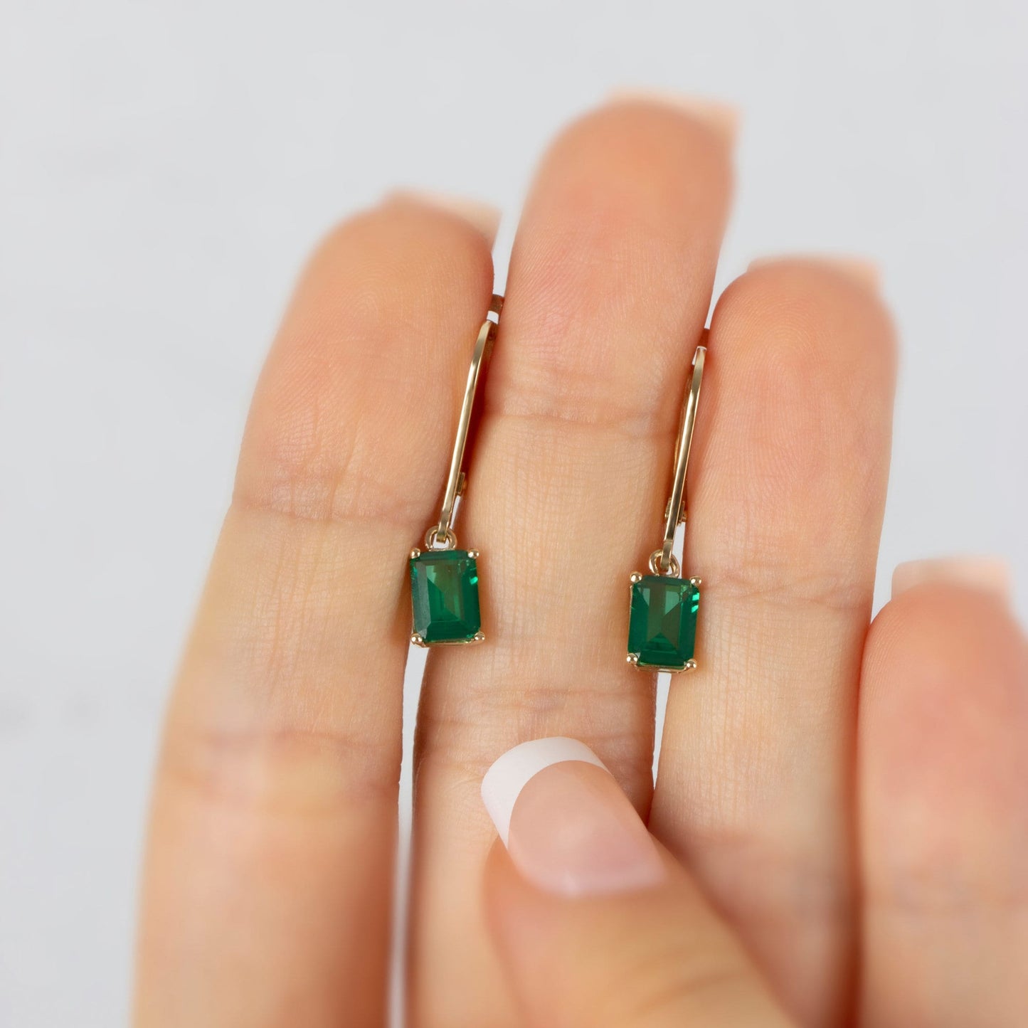 Dangle Rectangle Emerald Earring, 14K Solid Gold Birthstone Emerald Earring, Perfect Gift for Mother's Day - Girlfriend - Wife