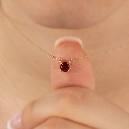 Double Hoop Garnet Necklace 14K Solid Gold, Round January Minimalist Jewelry, Perfect Gift for Mother's Day - Girlfriend - Wife