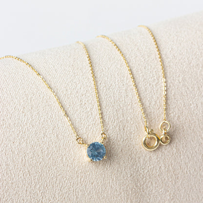 Round Double Link Aquamarine Necklace 14K Solid Gold, Birthstone Minimalist Jewelry, Perfect Gift for Mother's Day - Girlfriend - Wife