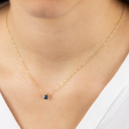 Round Double Link Aquamarine Necklace 14K Solid Gold, Birthstone Minimalist Jewelry, Perfect Gift for Mother's Day - Girlfriend - Wife