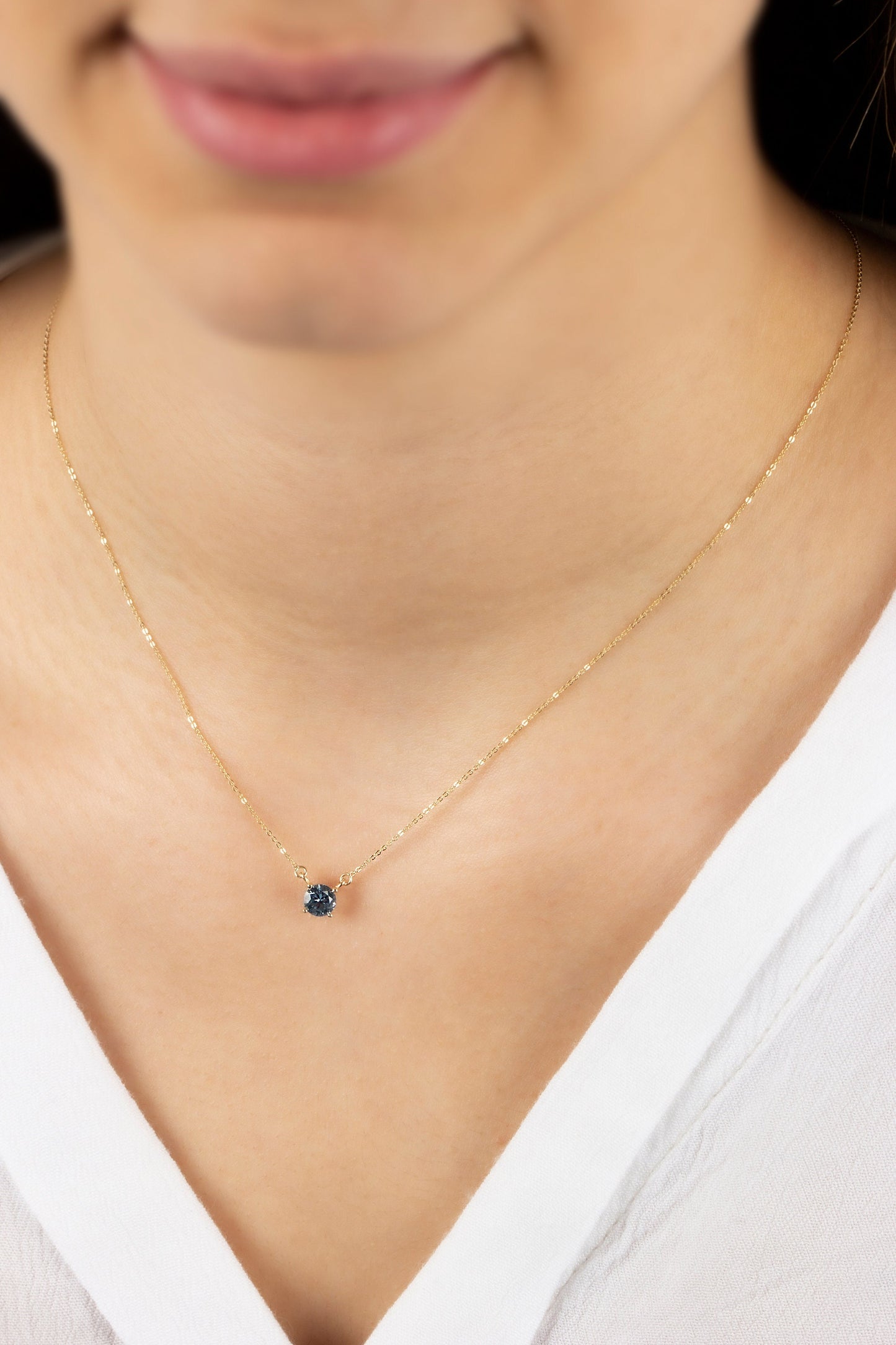 Round Double Link Aquamarine Necklace 14K Solid Gold, Birthstone Minimalist Jewelry, Perfect Gift for Mother's Day - Girlfriend - Wife