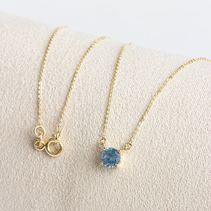 Round Double Link Aquamarine Necklace 14K Solid Gold, Birthstone Minimalist Jewelry, Perfect Gift for Mother's Day - Girlfriend - Wife