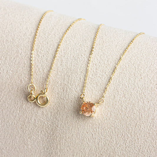 Round Double Link Citrine Necklace 14K Solid Gold, Birthstone Minimalist Jewelry, Perfect Gift for Mother's Day - Girlfriend - Wife