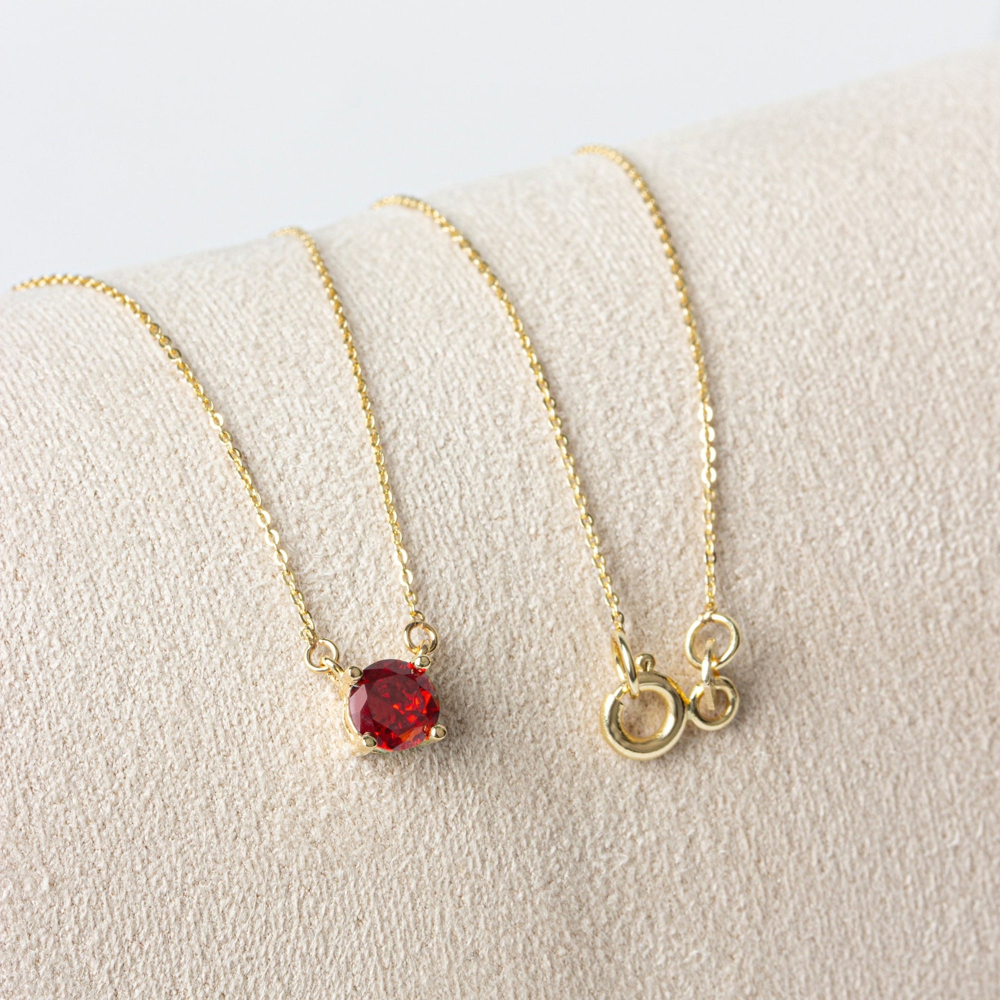 Double Hoop Garnet Necklace 14K Solid Gold, Round January Minimalist Jewelry, Perfect Gift for Mother's Day - Girlfriend - Wife