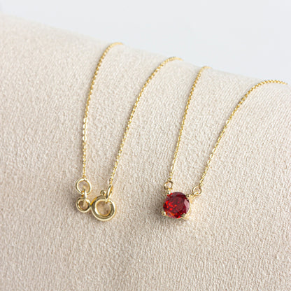 Double Hoop Garnet Necklace 14K Solid Gold, Round January Minimalist Jewelry, Perfect Gift for Mother's Day - Girlfriend - Wife