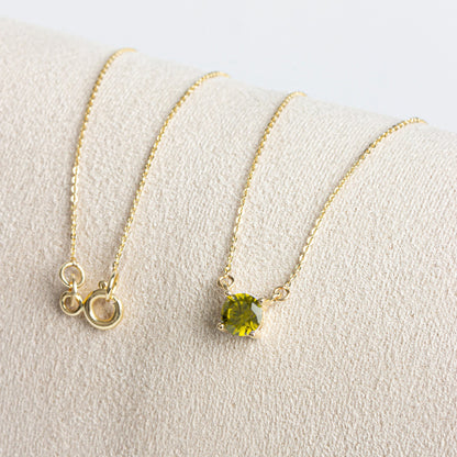 Elegant 14K Solid Gold Peridot Necklace - Minimalist Double Link Design, Birthstone Jewelry & Christmas or Mother's Day Gift