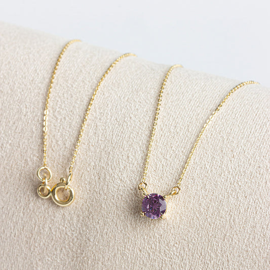 Round Double Link Amethyst Necklace 14K Solid Gold, Minimalist Round, February Birthstone, Perfect Gift for Mother's Day - Girlfriend - Wife