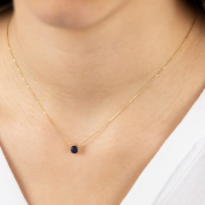 Round Double Link Sapphire Necklace 14K Solid Gold, Minimalist Elegant Necklace, Perfect Gift for Mother's Day - Girlfriend - Wife