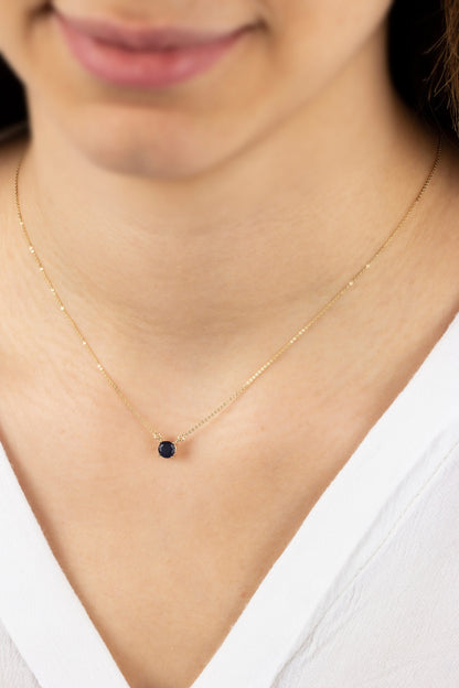 Round Double Link Sapphire Necklace 14K Solid Gold, Minimalist Elegant Necklace, Perfect Gift for Mother's Day - Girlfriend - Wife