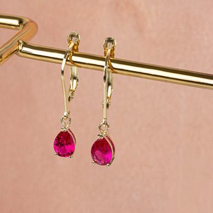 Dangle Drop Ruby Earring 14K Solid Gold, July Birthstone Drop Ruby Earring, Perfect Gift for Mother's Day - Girlfriend - Wife