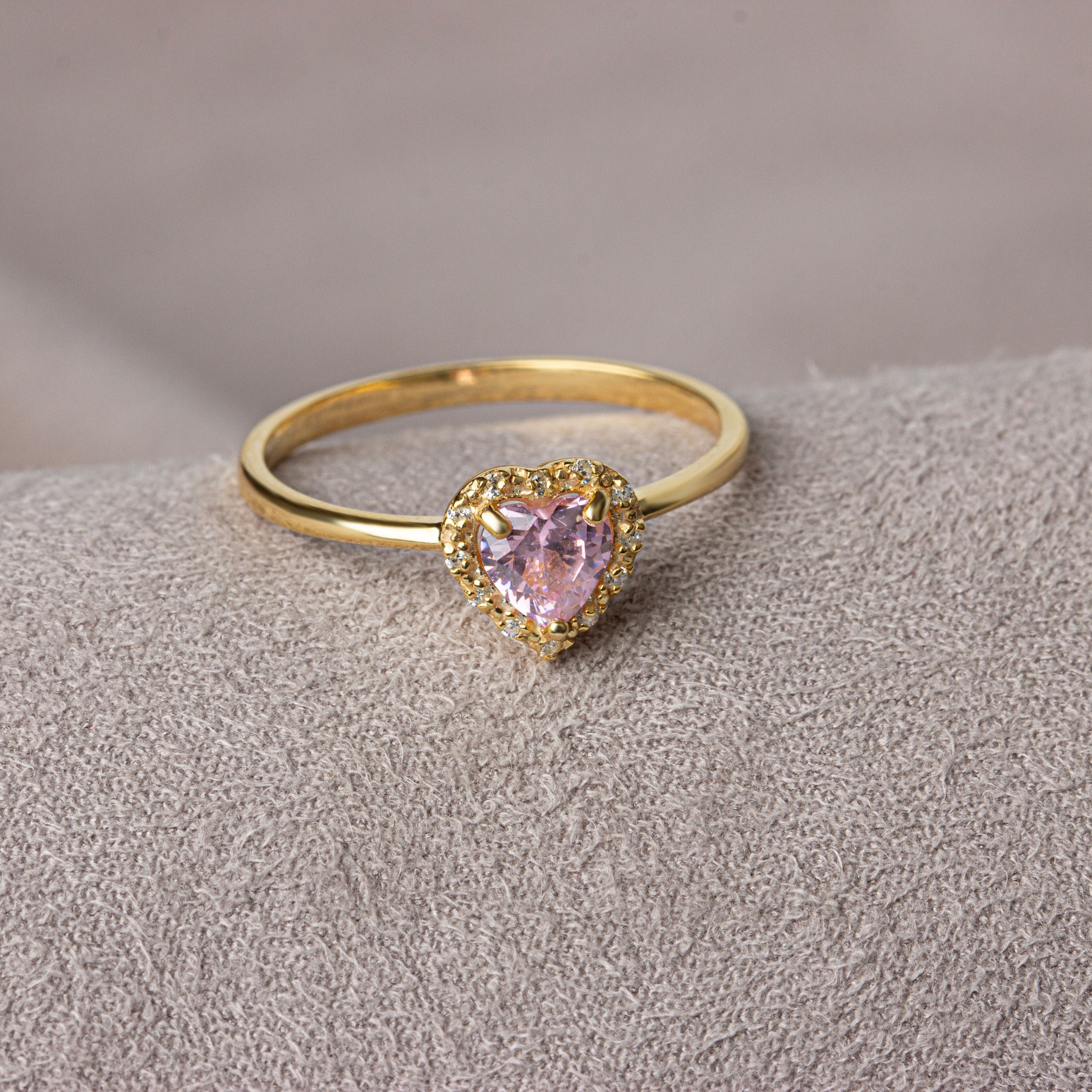 Real Diamond 14K Solid Gold Heart Pink Tourmailine Ring, Perfect Gift for Mother's Day - Girlfriend - Wife