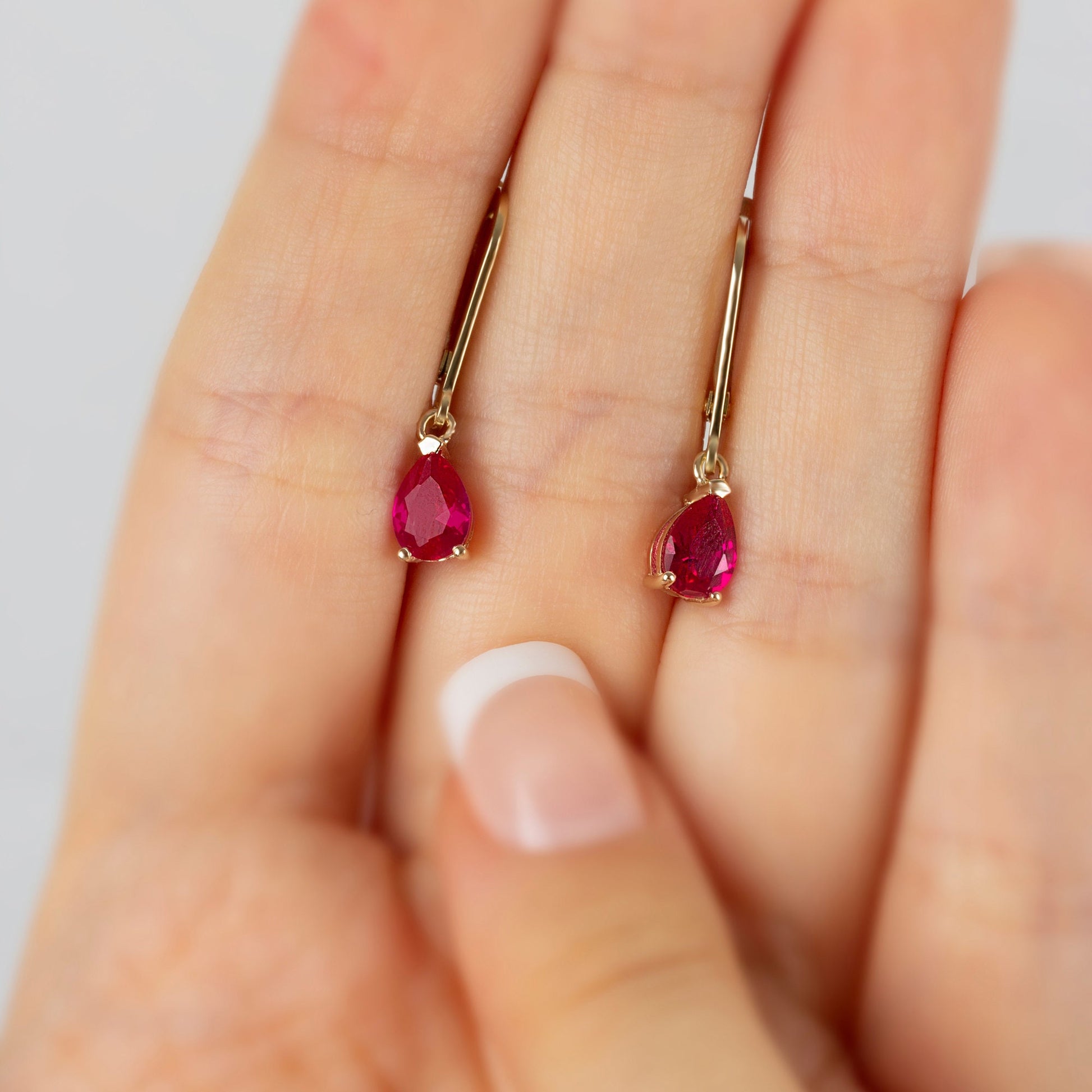 Dangle Drop Ruby Earring 14K Solid Gold, July Birthstone Drop Ruby Earring, Perfect Gift for Mother's Day - Girlfriend - Wife