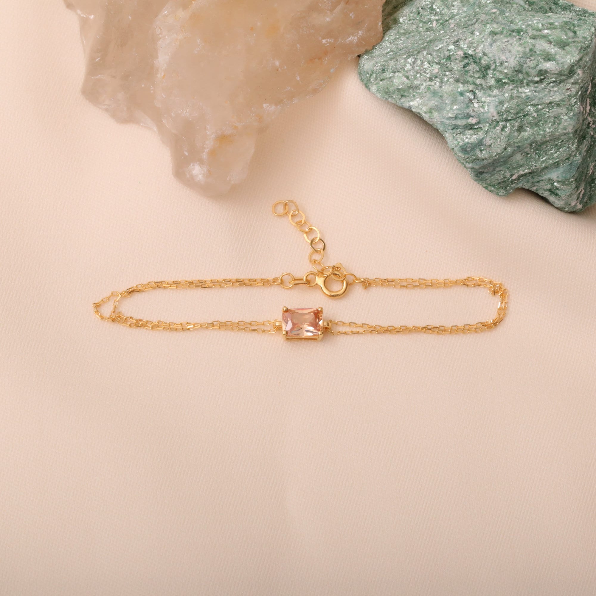 Elegant 14K Solid Gold Bracelet with Rectangular Citrine - Baguette Citrine Bracelet, November Birthstone, Perfect Gift for Mother's Day