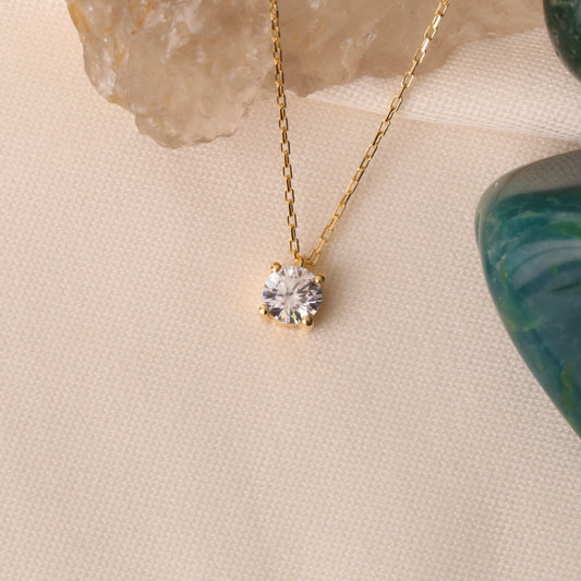 14K Solid Gold White Topaz Necklace - Minimalist Birthstone Jewelry, Stylish Design, Perfect Mother's Day Gift for Her