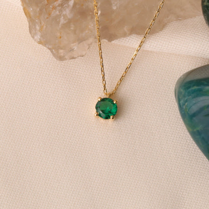 Round Emerald Necklace 14K Solid Gold, Minimalist Birthstone, Perfect Gift for Mother's Day - Girlfriend - Wife