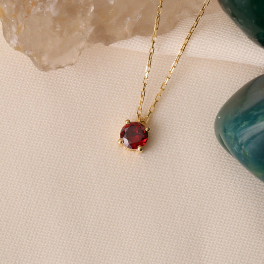 Round Garnet Necklace 14K Solid Gold, Minimalist Birthstone Jewelry, Garnet Stylish Design Necklace, Perfect Gift for Mother's Day - Wife