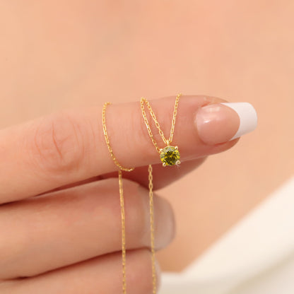 Round Peridot Necklace 14K Solid Gold, Minimalist Birthstone Jewelry, Peridot Stylish Design, Perfect Gift for Mother's Day Girlfriend Wife