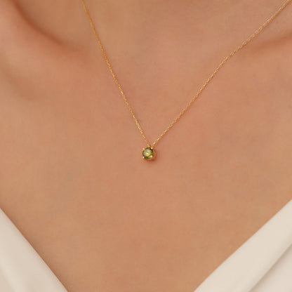 Round Peridot Necklace 14K Solid Gold, Minimalist Birthstone Jewelry, Peridot Stylish Design, Perfect Gift for Mother's Day Girlfriend Wife